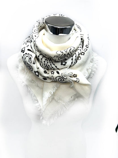 Paisley Wool Blend Scarf – White