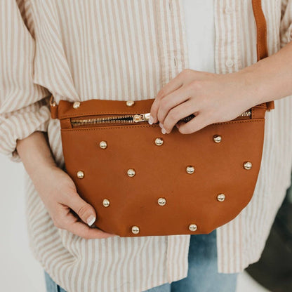 Chic Gold Studded Westlyn Bum Bag: Chocolate