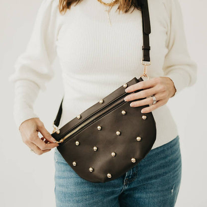 Chic Gold Studded Westlyn Bum Bag: Chocolate