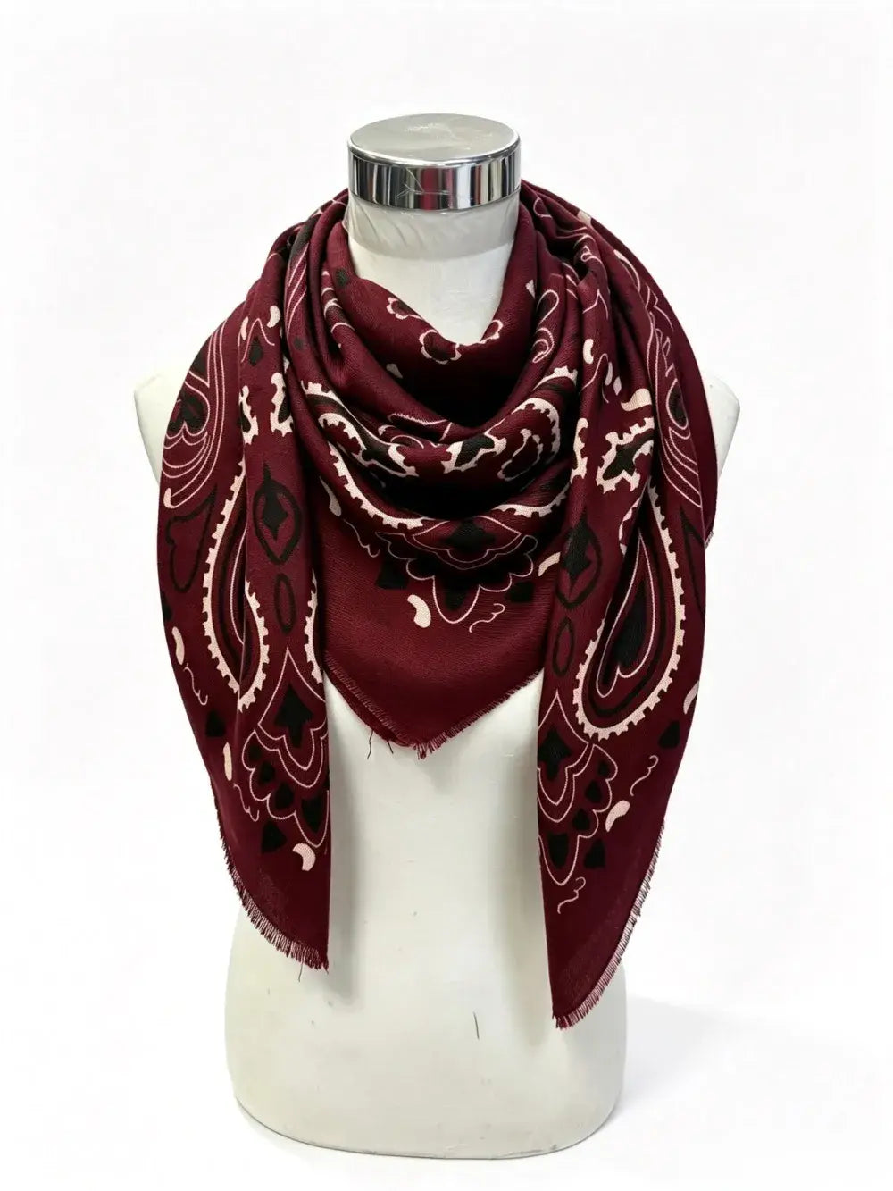 Large Wool Blend Bandana Scarf – WINE