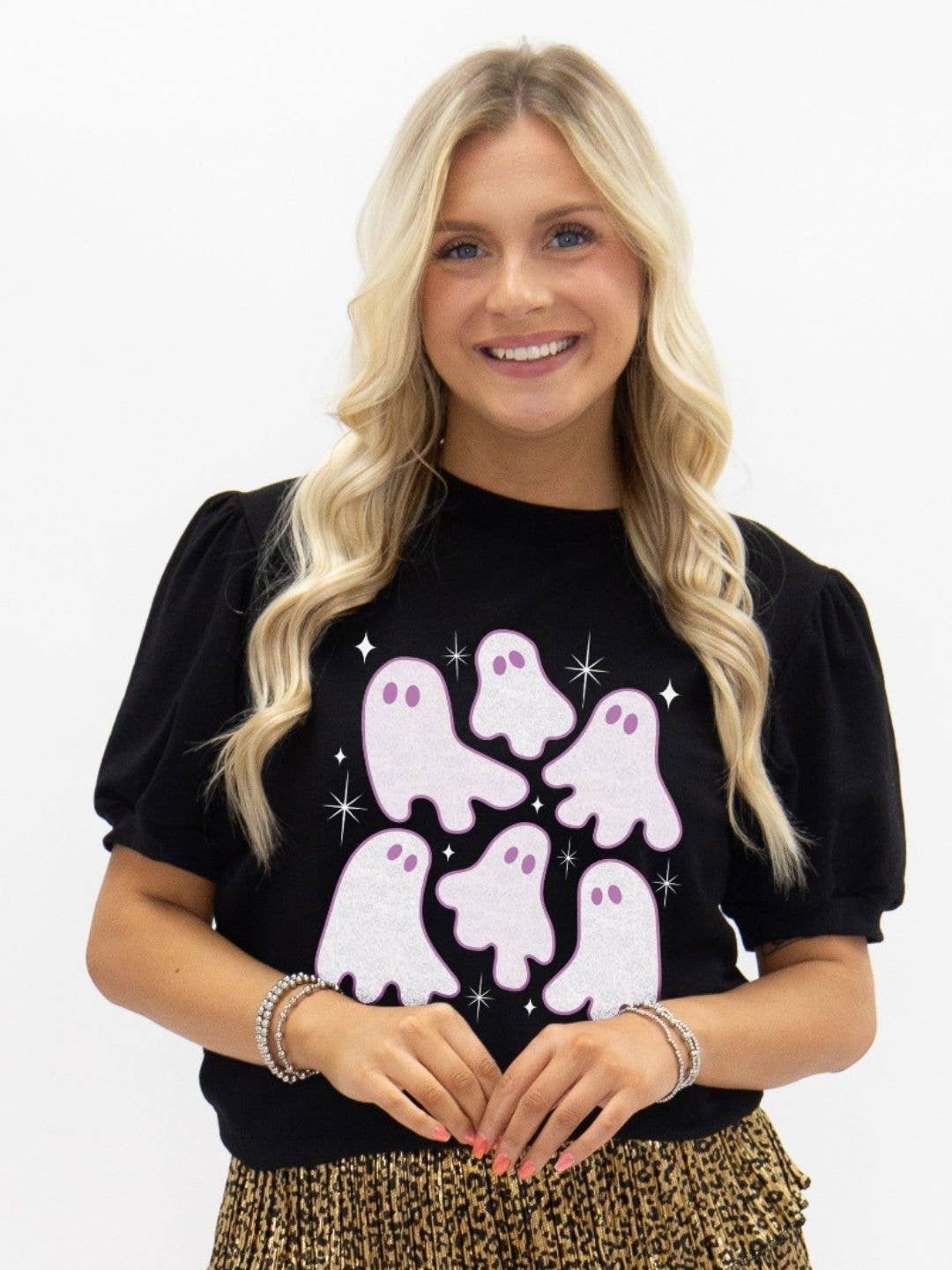 Ghosts on Puff Sleeve Top
