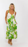 KARLIE: Palm Linen Tier Maxi Dress